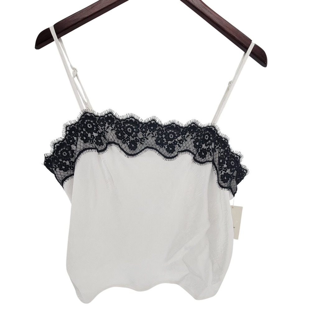 A New Day Womens XL White Satin Cami Black Lace Trim Camisole Adjustable Straps